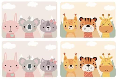 4er- oder 12er-Pack Montessori Tischsets im Tierdesign - abwaschbarer Kunststoff, schmutzabweisend - 45x30cm - für Babys, Jungen und Mädchen - deko tischdeckchen (Pack 4 - Color A & B)