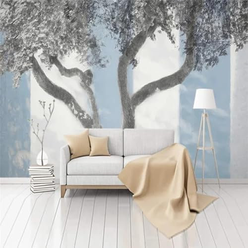 MIXUEXUNLU 3D Photo Mural Modern Hand-Painted Big Tree Blue and White Strip Wallpaper Bedroom Living Room TV Background Wall Decoration