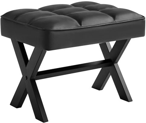 IBUYKE Small 12 H Fußstützenstuhl, Quadratischer PU Fußhocker mit Metall X-Bein, Mehrzweck als Kleiner Beistelltisch, Tritthocker für Wohnzimmer, Schlafzimmer, Eingang, Büro, Schwarz WBD012B