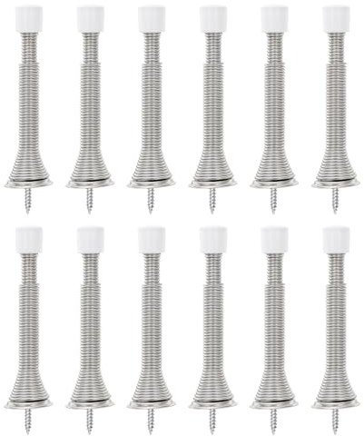 sourcing map Door Stop, 12Pcs Adjustable 3 to 4-11/16 - Spring Steel Door Stopper, Flexible Door Stoppers for Bottom of Door with Rubber Bumper Tips (Silver)