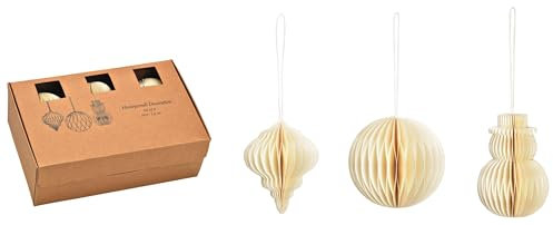 6er Set Christbaumschmuck Honeycomb/WABENBALL Figuren in edlem Creme – Wiederverwendbare Weihnachtsdeko aus Papier