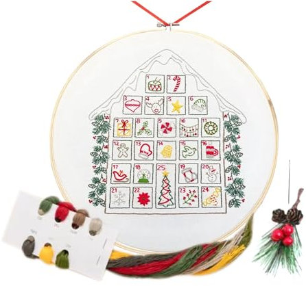 Adventskalender Handstickerei - Adventskalender Stickerei Kit | Weihnachten Adventskalender Kit | Stoff Stickerei Kit | Einzigartige Figuren Stickerei Kit für Urlaub Kunst und Handwerk