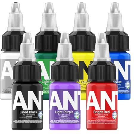 Premium Tattoo Farbe Set,7 Farben Tattoo Tinte 0.5oz 15ml Tattoo Ink für Anfänger und Künstler TI5003EU-15-7