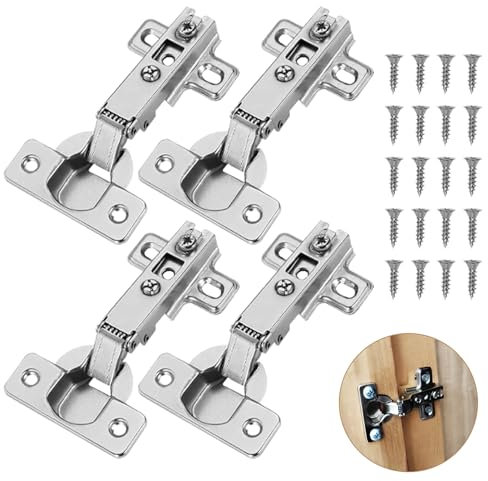 Domicubes 4 Pcs Modern Soft Close Full Overlay Mute Kitchen Cabinet Hinges, Nickel Plated Steel, 9cm x 1cm