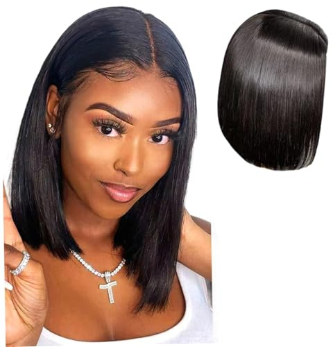 Bob-Perücke aus Echthaar 14 Zoll kurze glatte schwarze Perücke aus Echthaar HD-Spitzenfrontperücke vorgezupftes Haarteil für schwarze Frauen