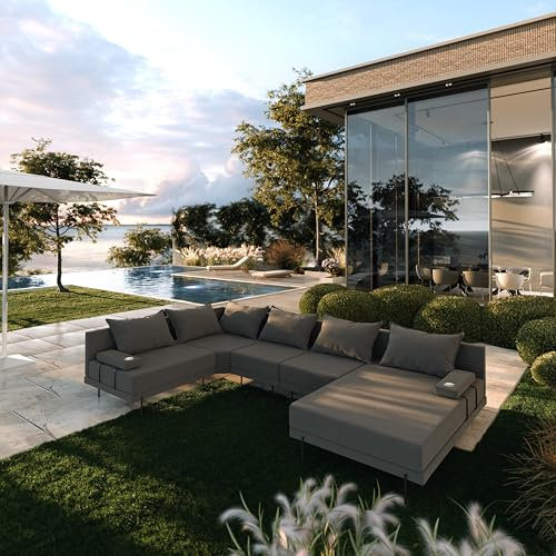 TRADA Garten-Ecklounge aus Bahama-Holz, XL, 222 x 370 cm, U-Form (Set 4) (dunkelgrau, linke Seite)