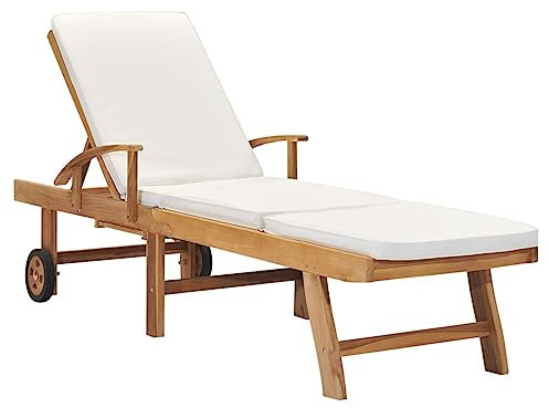 Brokky Sonnenliege mit Auflage Sonnenbett Liege Outdoor Gartenbett Outdoor Liege FüR Garten Sonneninsel Auflagen Massivholz Teak Creme