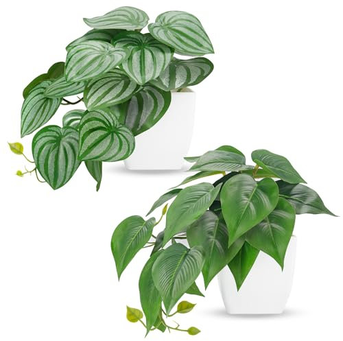 BTSD-home 2Pcs Small Fake Plants Artificial Mini Faux Plants for Bathroom Office Desk Shelf Table Accessories Decor Indoor
