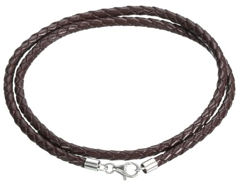 sourcing map Collana in pelle intrecciata, corda intrecciata con chiusura in argento Sterling 925 per ciondoli, collane, gioielli e perline, 17.7 Inch, Pelle