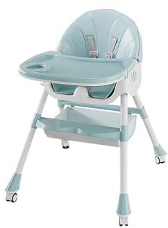 Chaise Haute Bebé Évolutive, pour Enfants de 0 Mois à 60 kg, 3 Positions d'Inclinaison, Repose-Pieds Réglables, Pliage compact, 4 Roues-Six en un - Vert