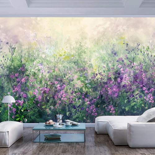 Fototapete 3D Effekt Tapete Schlafzimmer Ölgemälde Blumen lila Motiv Tapete Wandtapete XXL Wanddeko Design Mustertapete Wand Dekoration Wohnzimmer Schlafzimmer Büro Flur