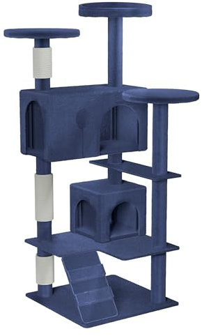 FIVMEN Rascador grande de 130 cm de alto, color azul, con columnas para rascar, cueva para gatos, plataformas, escaleras, muebles para gatos, árbol trepador para gatos, 49 x 49 x 130 cm