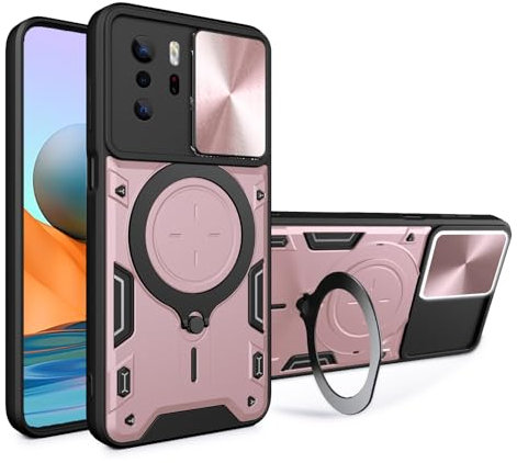 JayModCase Funda para Xiaomi Redmi Note 10 Pro 5G Carcasa Cubierta de Cámara Deslizante Soporte de Anillo Giratorio 360° Protección Militar Antigolpes Case for Redmi Note 10 Pro 5G - Oro Rosa