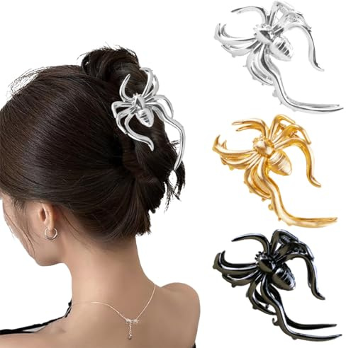 3 Pcs Metal Spider Goth's Hair Claw Clip Spider Hair Clip for Women's Thick Hair, Halloween Hair Decoration, Bug Hair Accessory
