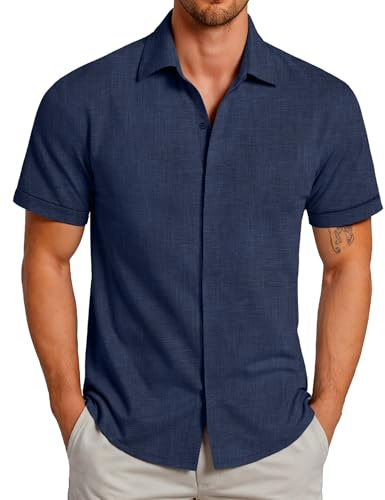 GLESTORE Hemden für Herren Hemd Kurzarm Button Down Freizeithemd Männer Regular Fit Shirt Navy M