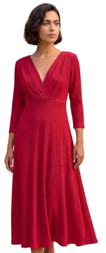Roman Originals Textured Wrap Midi Dress for Women UK - Ladies Everyday Autumn Winter V-Neckline Comfy Soft Evening Vacation Work Party Night Out
