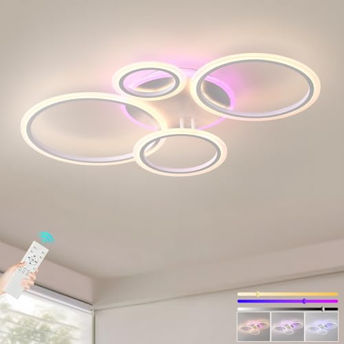 ZAITINZ LED Deckenleuchte 50W,Deckenlampe dimmbar mit Fernbedienung,Weiß | 3000lm Moderne Deckenlampe mit 3-farbiges Hintergrundlicht,Memory,82×55cm für Wohnzimmer Schlafzimmer Küche Flur,3000-6000K