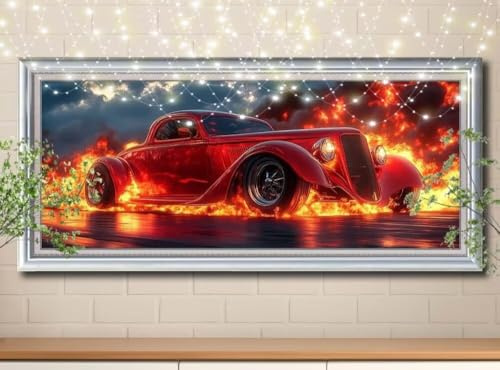 5D DIY Diamond Painting Kit,Flamme,Voiture Peinture Diamant Adulte grand (40x80cm),Bricolage Mosaïque Broderie Point de Croix Painting Diamant Kit,Peinture Diamant Enfant pour Maison Décor 59E-2434