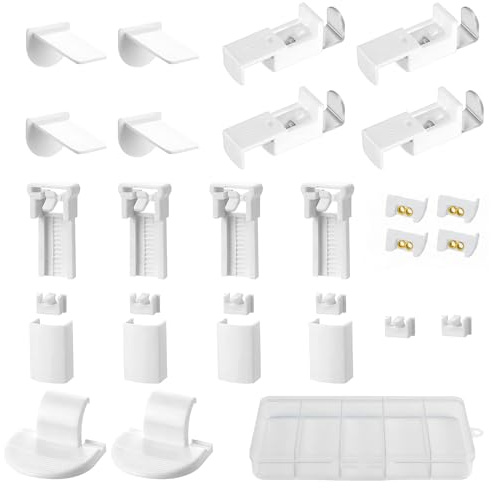 4 Kit 24 Pièces Ensemble de Pièces de Rechange pour Store Plissé, Support de Fixation de Store Plissé Aveugle sans Perçage, Pièces de Rechange pour Store plissé Réglable