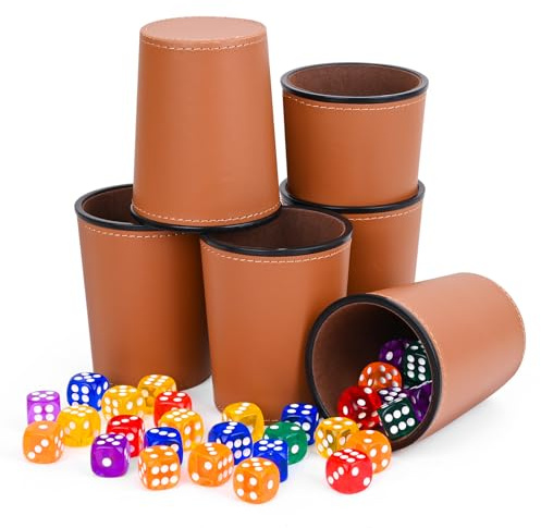 Biamaleu Dice Cup, Gobelet a des, Lot de 6 Gobelet en Cuir avec 36 Dés