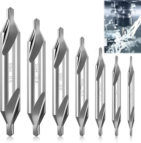 Mlifleue 7PCS Centre Drill Bits Set, 60-Degree Angle Center Drill Bits Kit, High-speed Steel Material Centering Drillbit, Countersink Tools for Lathe Metalworking (1/1.5/2/2.5/3/4/5mm)