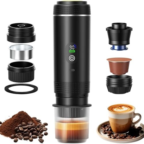 Machine à Café Portable, 3 En 1 Cafetière Portable, 20Bar Mini Machine àcafé Auto-Chauffante, Rechargeable, compatible avec capsules et café moulu, pour Voyage, Randonnée, Camping, Voiture, Maison