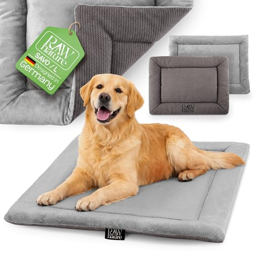 RAW Nature Hundedecke SAVO, L – 90x65x4,5 cm Alpengrau, Flauschige Hundeliegedecke als Wendedecke, waschbar, für gängige Transportboxen geeignet