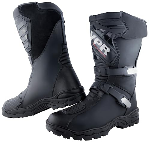 VPR X45 Adventure - Stivali da moto da uomo, in pelle pieno fiore, impermeabili, approvati CE EN13634:2020, Nero , 43 1/3 EU