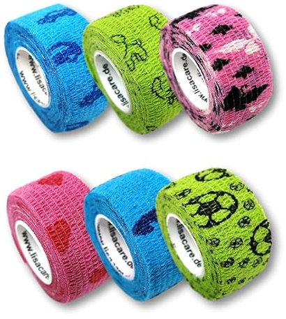 LisaCare Kinderpflaster Großpackung Fixierbinde Selbsthaftend Elastisch | 6 Rollen Erste Hilfe Kinder Pflasterset für unterwegs - Kinder Pflaster wasserfest sensitiv (2,5cm)