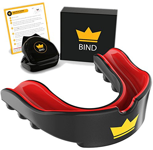 Bind Protège Dents Junior avec Gomme de Protection | Equipement de Sports pour Les Enfants et Les Ados | Boxe, Hockey, Rugby, Football Américain et MMA | Thermoformable et Gel Dentaire | 6-12 Ans