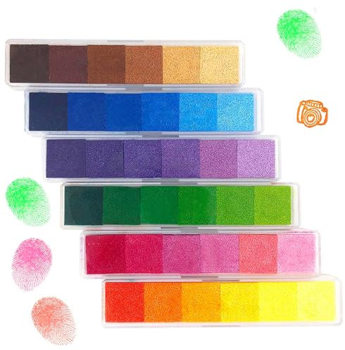 Aphlos Craft Ink Pad Stamps DIY Color, 36 Colors Rainbow Finger Ink Pad for Kids Finger-Print Drawing, Small Rubber Stamp