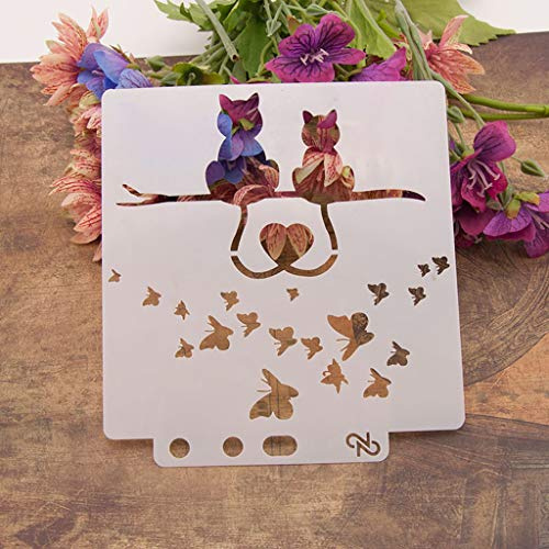 Lottoyday Love Cat DIY Aushöhlen Design PET Kunststoff Schablone, perfekt geeignet für Textilgestaltung, Wandgestaltung, Fenster, Papier, Scrapbooking, Kinder Basteln, 14x13cm/5.51x5.12in