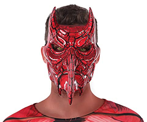 ATOSA red demon mask with horns in rigid pvc for halloween