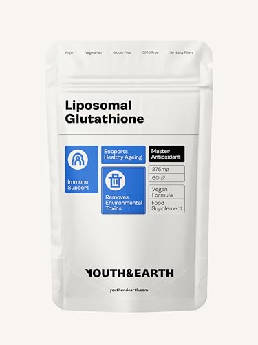 Youth & Earth Glutathion Liposomal Capsules 375mg – Glutathione Végétalien Pur Blanchissant Peau – Supplément pour Détox & Soutien Immunitaire – Favorise un Vieillissement Sain – 60 Capsules
