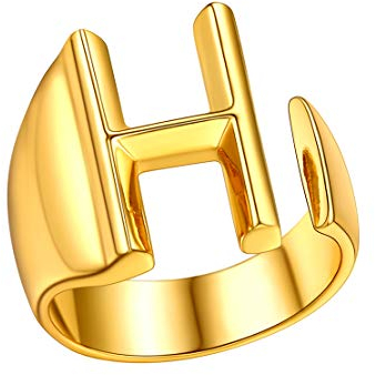 FindChic gold Initial Anfangsbuchstabe H Ring Offener Letter H Ring Damen Herren Namensring Partnerring für Freundin Tochter