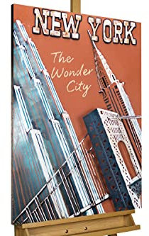 KunstLoft Metallbild 3D | 100% HANDGEFERTIGT | 60x90x4cm | Wandbild Metall Deko 'Himmelhoch' | Skyline | Orange Grau | Metall Wanddeko Wohnzimmer