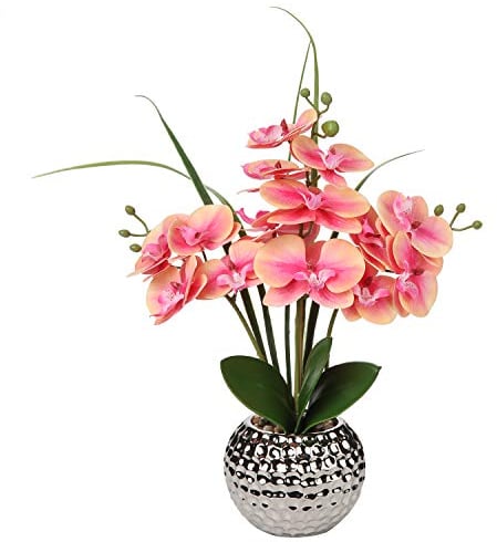 Kunstblumen Orchidee Künstliche Kunstpflanze Phalaenopsis Rosa Blumen Deko Höhe 49 cm, Fest verankert im Keramiktopf
