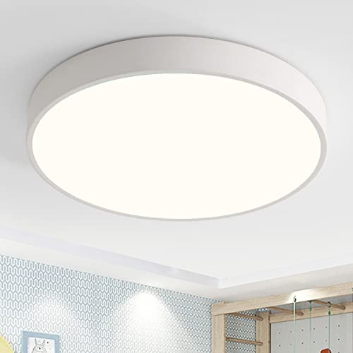 Natsen Deckenlampe 24W LED Deckenleuchte Rund Flach Küchenlampe Wohnzimmerlampe Flurlampe,Warmweiß 3000K, 1920Lumen, Ultraslim Leuchte für Schlafzimmer Wohnzimmer Büro Diele Flur, Weiß (30 x 30 x 4cm)