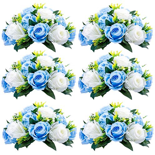 Sziqiqi Seidenrosen-Kugeln für Tischdekoration, Blau und Weiß, 6 Stück | Künstliche Blumen, Blumenarrangements, für Hochzeit, Geburtstag, Partydekoration, Brautparty, 24,1 cm Durchmesser, 6 Stück