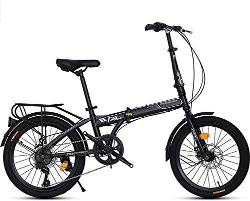 JHNEA 20 Zoll Faltrad Klapprad, 7 Gang Kohlenstoffstahlrahmen Fahrrad Klappfahrrad mit Schutzbleche Komfortsattel und Ständer Gepäckträger,Black