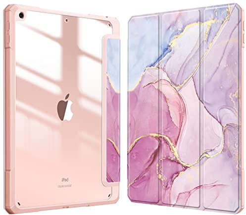 FINTIE Hybrid Case Compatible with iPad 9th / 8th / 7th Generation (2021/2020/2019 Release) 10.2 inch - Shockproof Cover with Clear Back Shell w/Pencil Holder, Auto Wake/Sleep, Glittering Marble