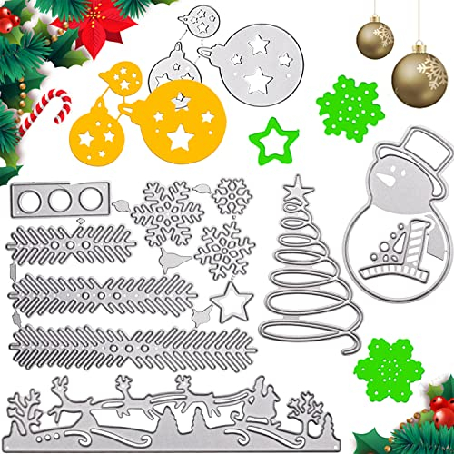 Saijer Stanzschablone Weihnachten,5 Stück Stanzbögen Stanzmaschine Stanzformen Stanze Schneeflocken Weihnachtsbaum Rentier für Weihnachten Grußkarte Scrapbooking Album Journaling Dekoration(Silber)