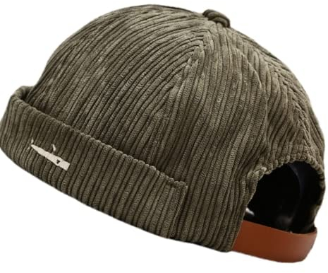 Faringoto Cappello da uomo Skullies & Beanies Docker Cappello Uomo Trawler Fisherman Beanie Brimless Cap Rolled Cuff Retro Sailor Cap, Verde militare, Taglia unica