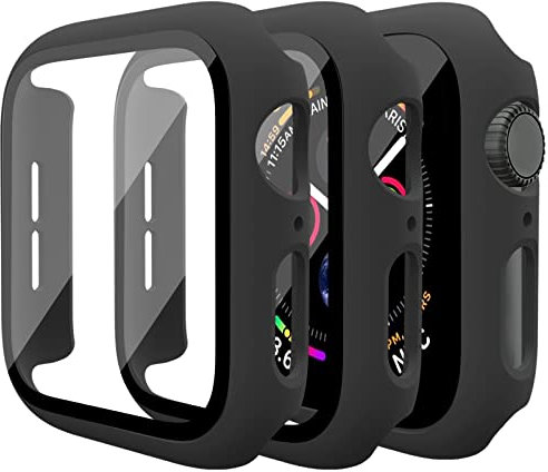 Mugust 3 Pack Case for Apple Watch 38mm, Hard PC Full Protective Cover with Tempered Glass, Compatible with Apple Watch Series 3/2/1 38mm