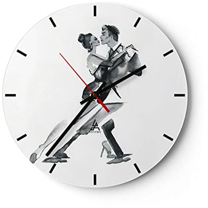 Modern Wanduhr Tango Zeichnen Schwarzweiß 40x40cm Rund Groß Wand Uhr Glas Analog Zimmeruhren Küche Büro Wohnzimmer Glasuhr Wall Clock Dekoration Design Wanddekoration Küchenuhr C3AR40x40-4300