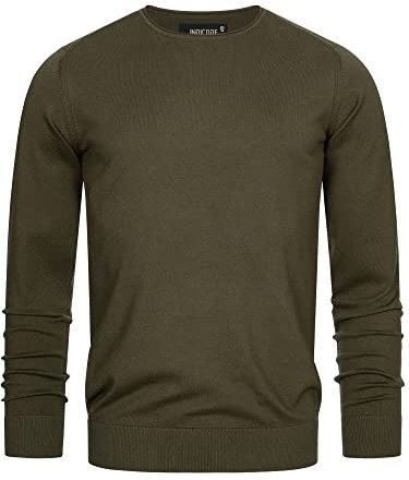 Indicode Herren Gamal Strickpullover aus 80% Baumwolle | Pullover O-Neck Pulli Männer Army, S