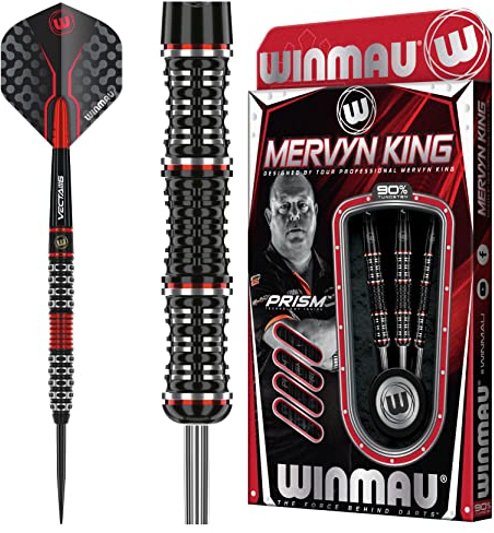 WINMAU Mervyn King 20 Gramm Stahlspitze Tungsten Darts Set mit Flights und Stielen (Schäfte)