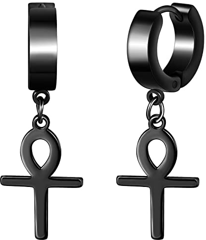 feilok Edelstahl Creolen Ohrringe Kreuz für Herren Damen Ohrringe Herren Silber Ohrringe Männer Creolen, Ohrringe Hängend, Silber Ohrringe mit Anhänger