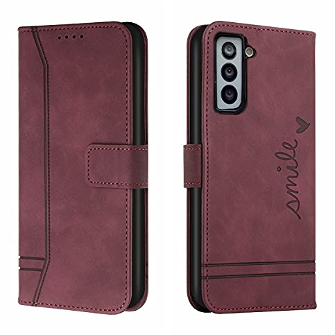 Trugox Handyhülle für Samsung Galaxy S21 / S21 5G Hülle Klappbar Klapphülle mit Kartenfach Handytasche Handy Schutzhülle Tasche Leder Wallet Flip Case Slim Book Cover - Claret Red