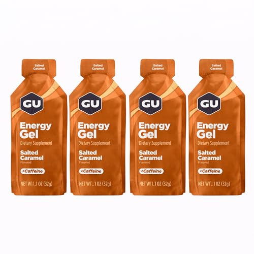 GU Energy Running Gels - 4 Gel Taster Pack - Sports Energy Gels For Running, Cycling, Triathlon (Salted Caramel), 32g